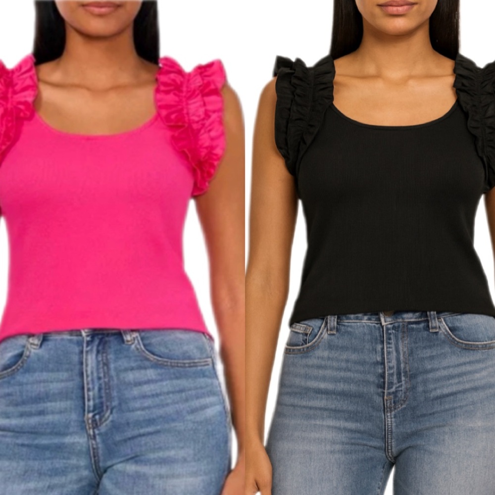NEW Lot of 2 Cece Ruffle Sleeves Ribbed Tank Top Black Pink Whimsical Size 3X